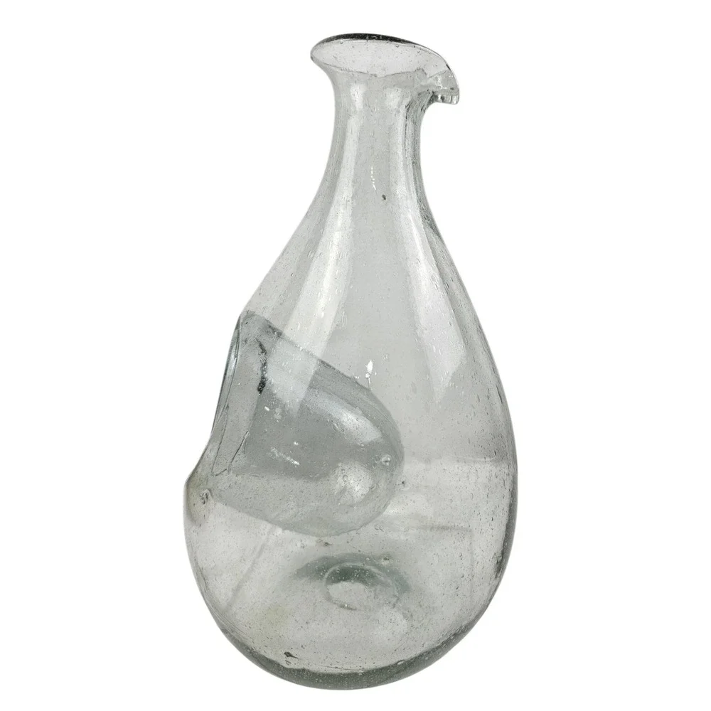 Hand Blown Seed Glass Sake Carafe Decanter with Internal Ice Pocket Chiller